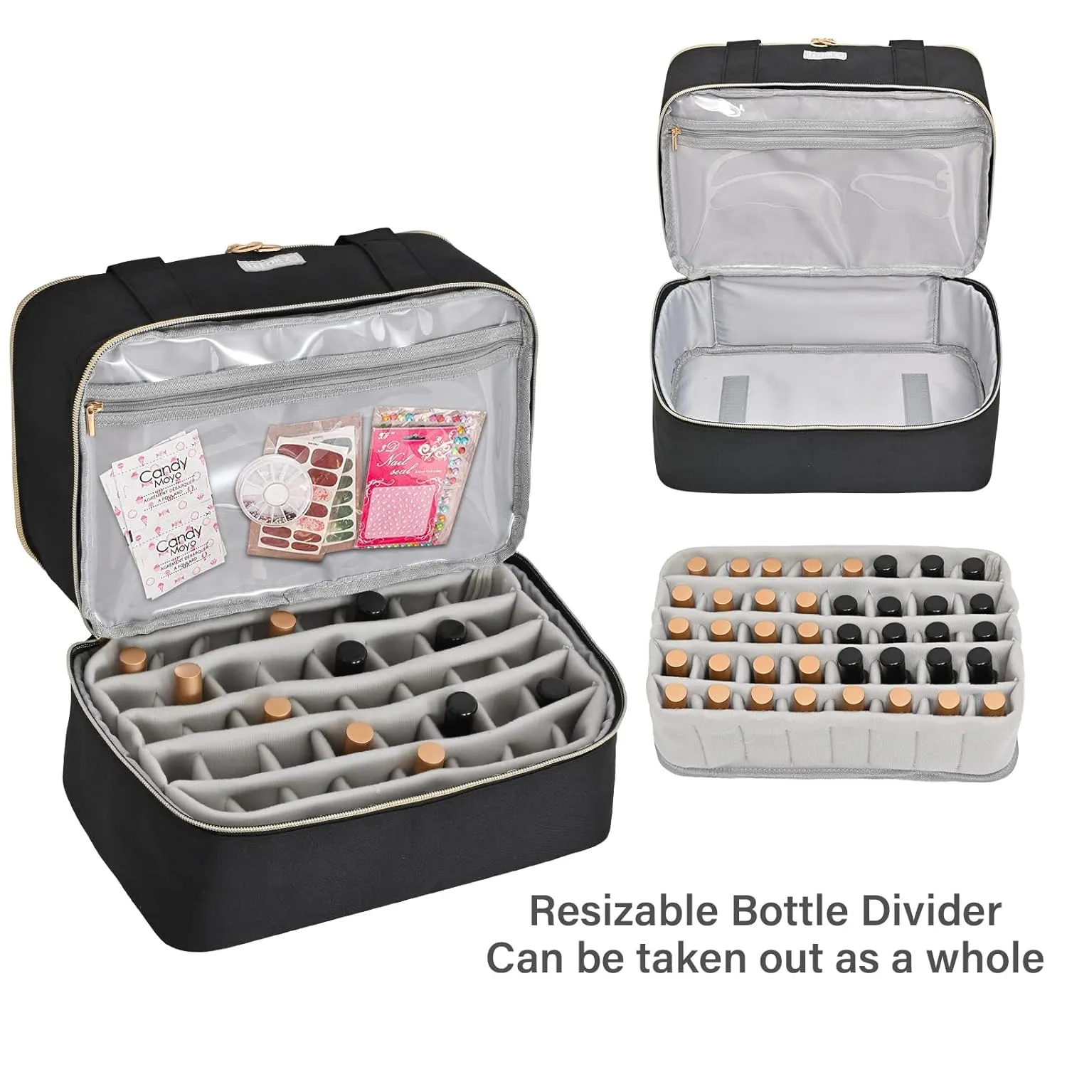 Nail Polish Organizer,Double-Layer Nail Organizers and Storage,Nail Polish Carrying Case for 40 Bottles (15ml-0.5 fl.oz) and Nail Lamp,Portable Nail Polish Holder for Nail Supplies