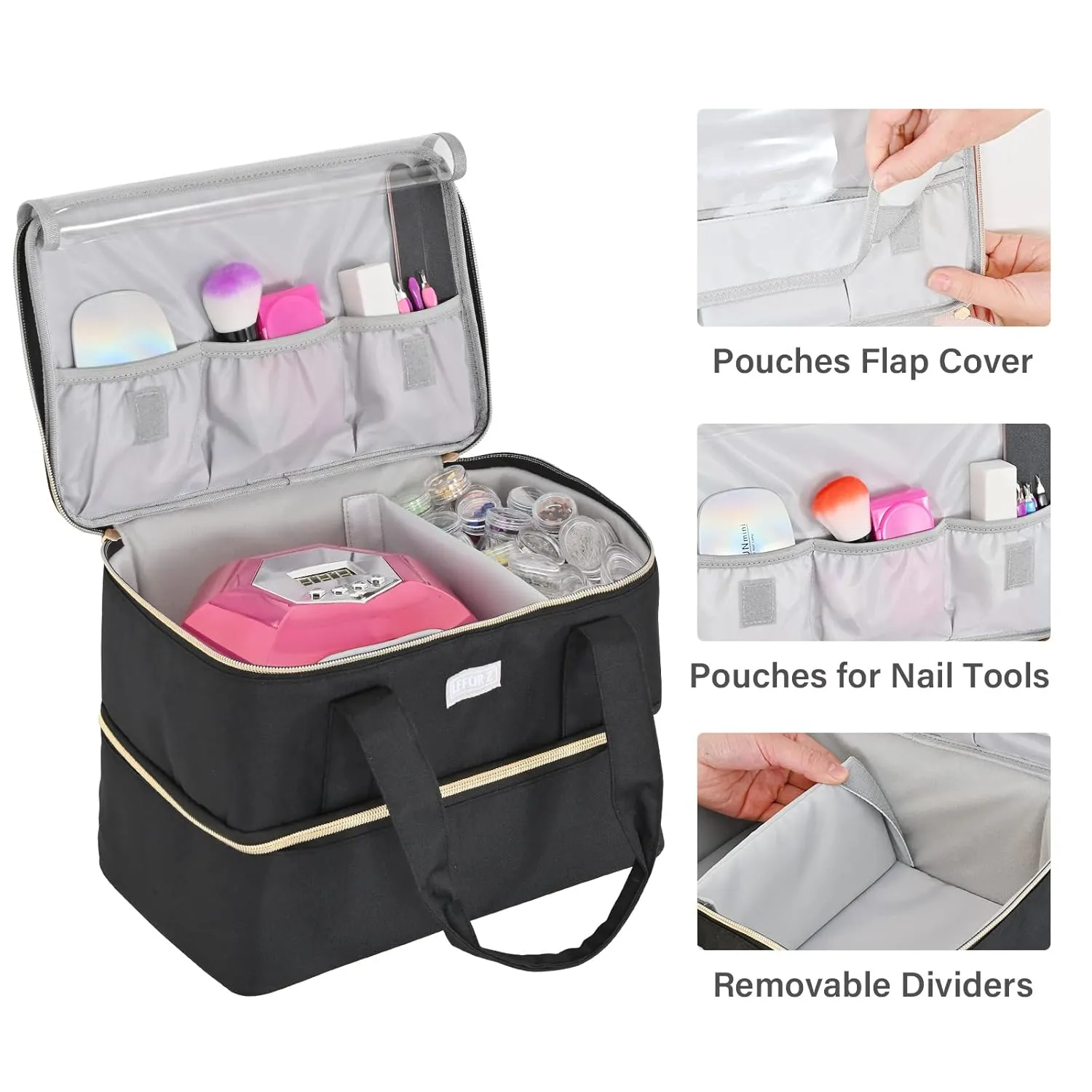 Nail Polish Organizer,Double-Layer Nail Organizers and Storage,Nail Polish Carrying Case for 40 Bottles (15ml-0.5 fl.oz) and Nail Lamp,Portable Nail Polish Holder for Nail Supplies