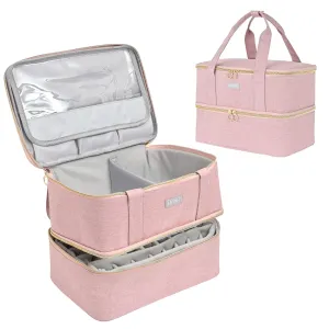 Nail Polish Organizers and Storage,Double-Layer Nail Supplies Carrying Case Bag Holds 40 Bottles(15ml-0.5 fl.oz) and Nail Lamp