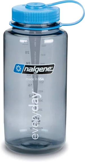 Nalgene Tritan Wide Mouth BPA-Free Water Bottle, 32 Oz, Grey w Blue