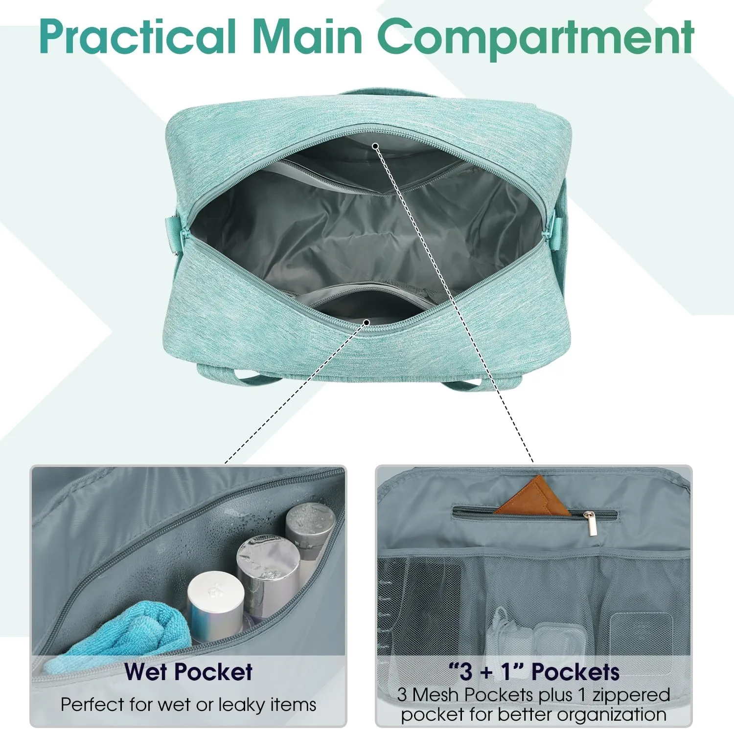 Narwey 18" Carry on Bag Underseat for Airplane with Wet Pocket Spirit Airlines Personal Item Bag Travel Duffel Bag Small Gym Bag Weekender Overnight for Women and Men (Mint Green)