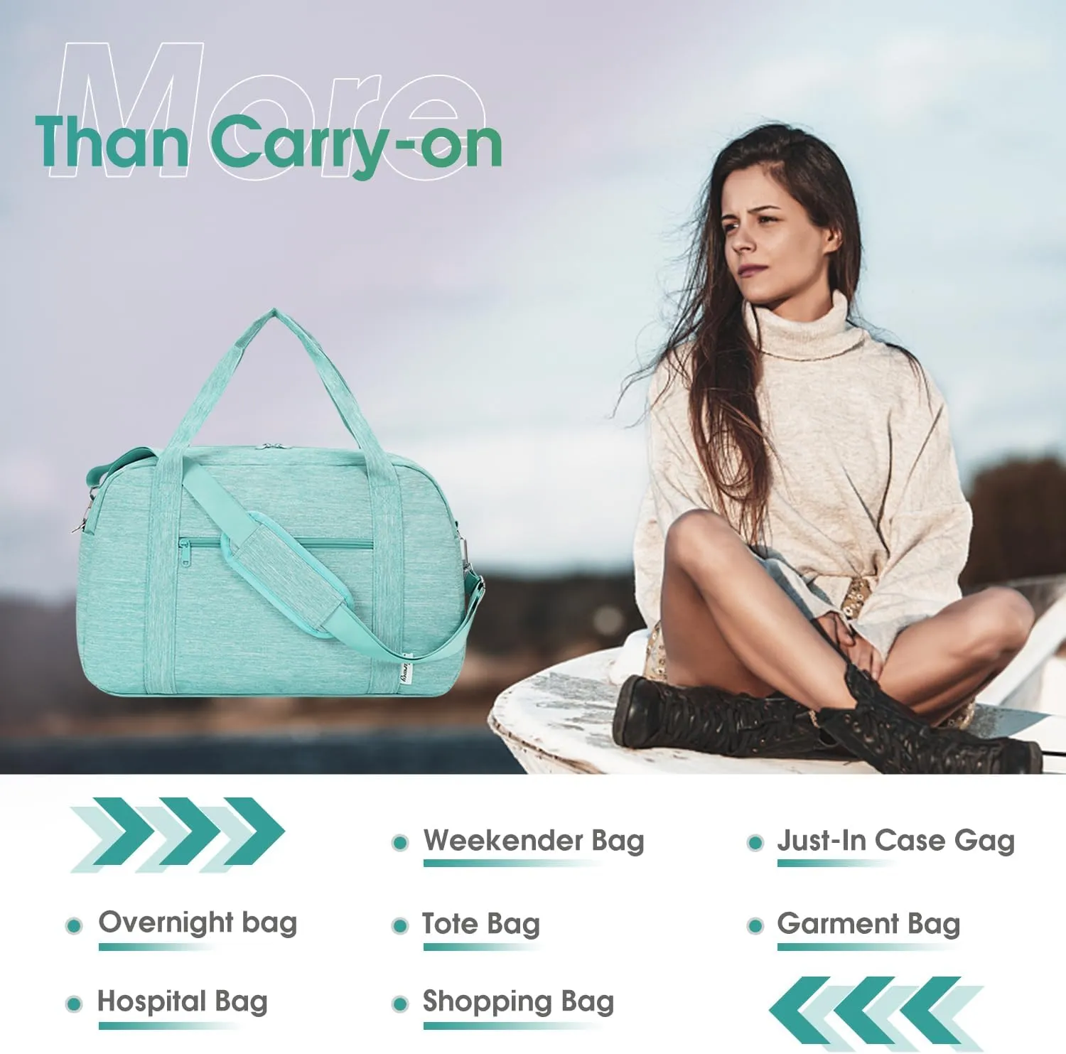 Narwey 18" Carry on Bag Underseat for Airplane with Wet Pocket Spirit Airlines Personal Item Bag Travel Duffel Bag Small Gym Bag Weekender Overnight for Women and Men (Mint Green)