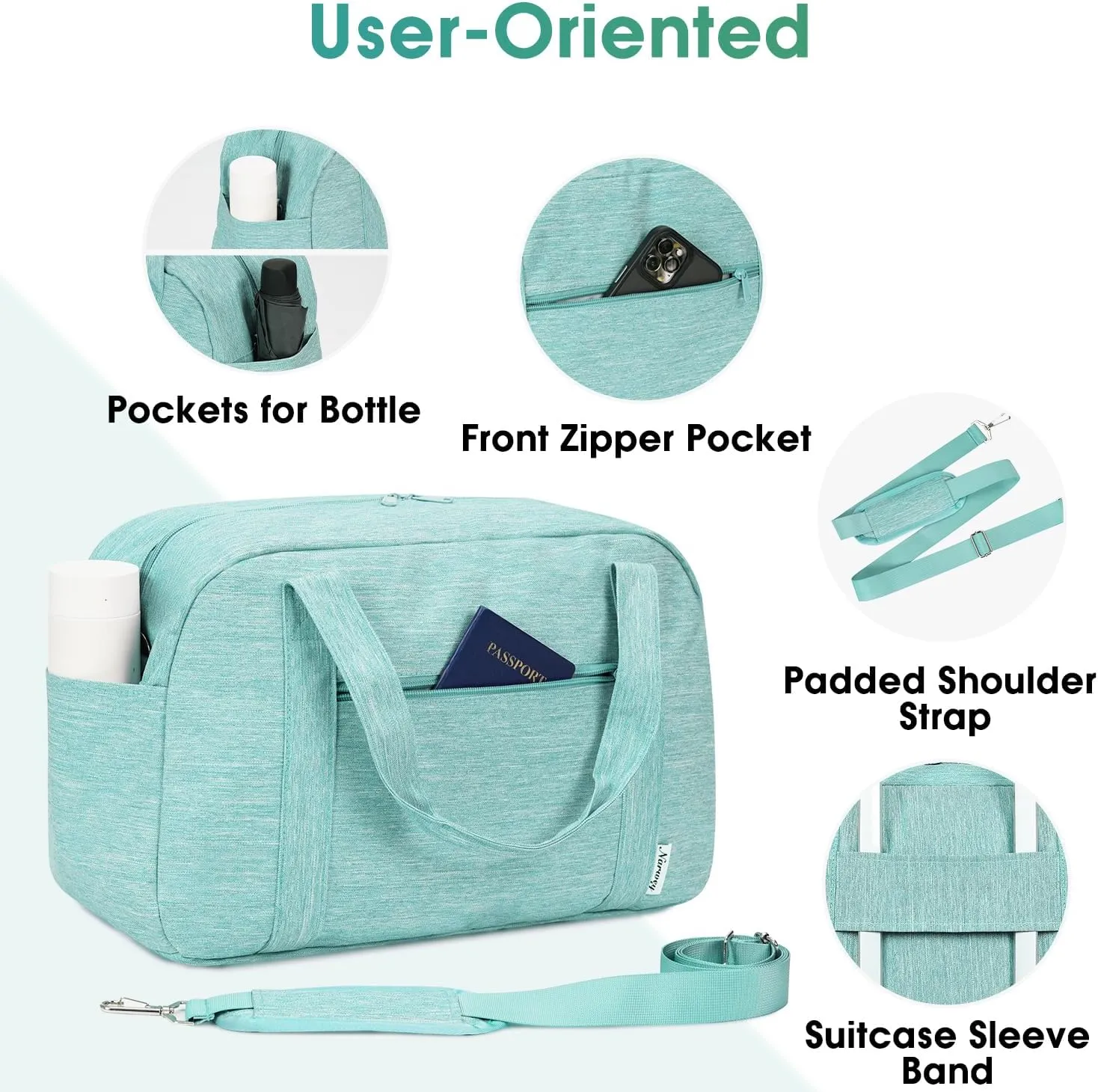 Narwey 18" Carry on Bag Underseat for Airplane with Wet Pocket Spirit Airlines Personal Item Bag Travel Duffel Bag Small Gym Bag Weekender Overnight for Women and Men (Mint Green)