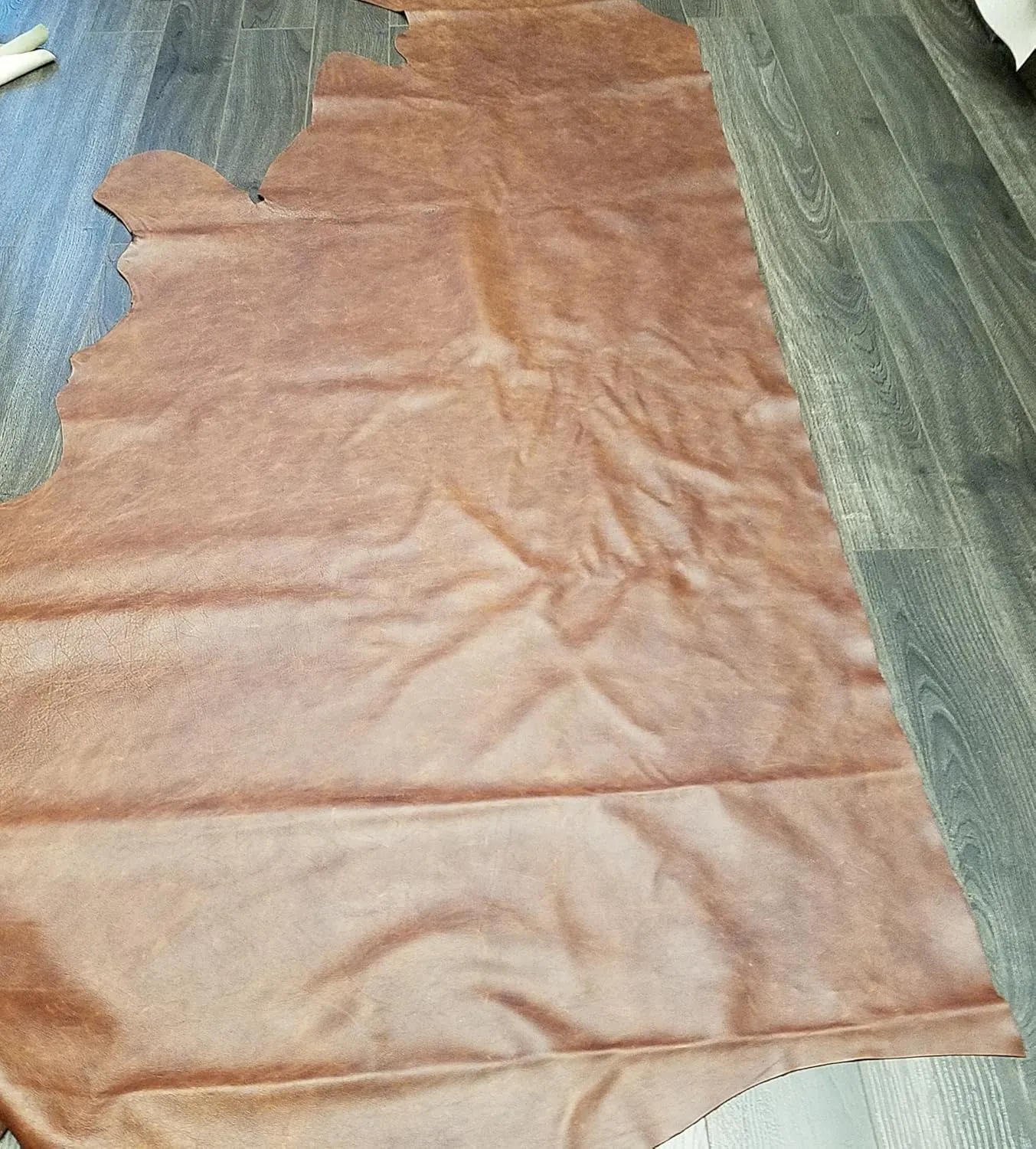 NAT Leathers Brown Cognac 21-25 Square Feet (at Least 31" X 55") Weekender Two Tone Soft Upholstery Chap Cowhide Genuine Leather Hide Cow Skin