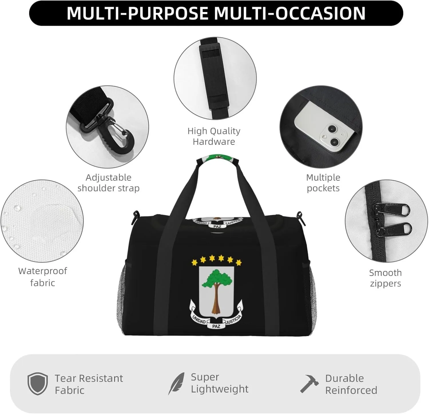 National Emblem Of Equatorial Guinea Travel Duffel Bag Large Foldable Waterproof Overnight Bag For Beach Swim Bags Pool Sports Gym
