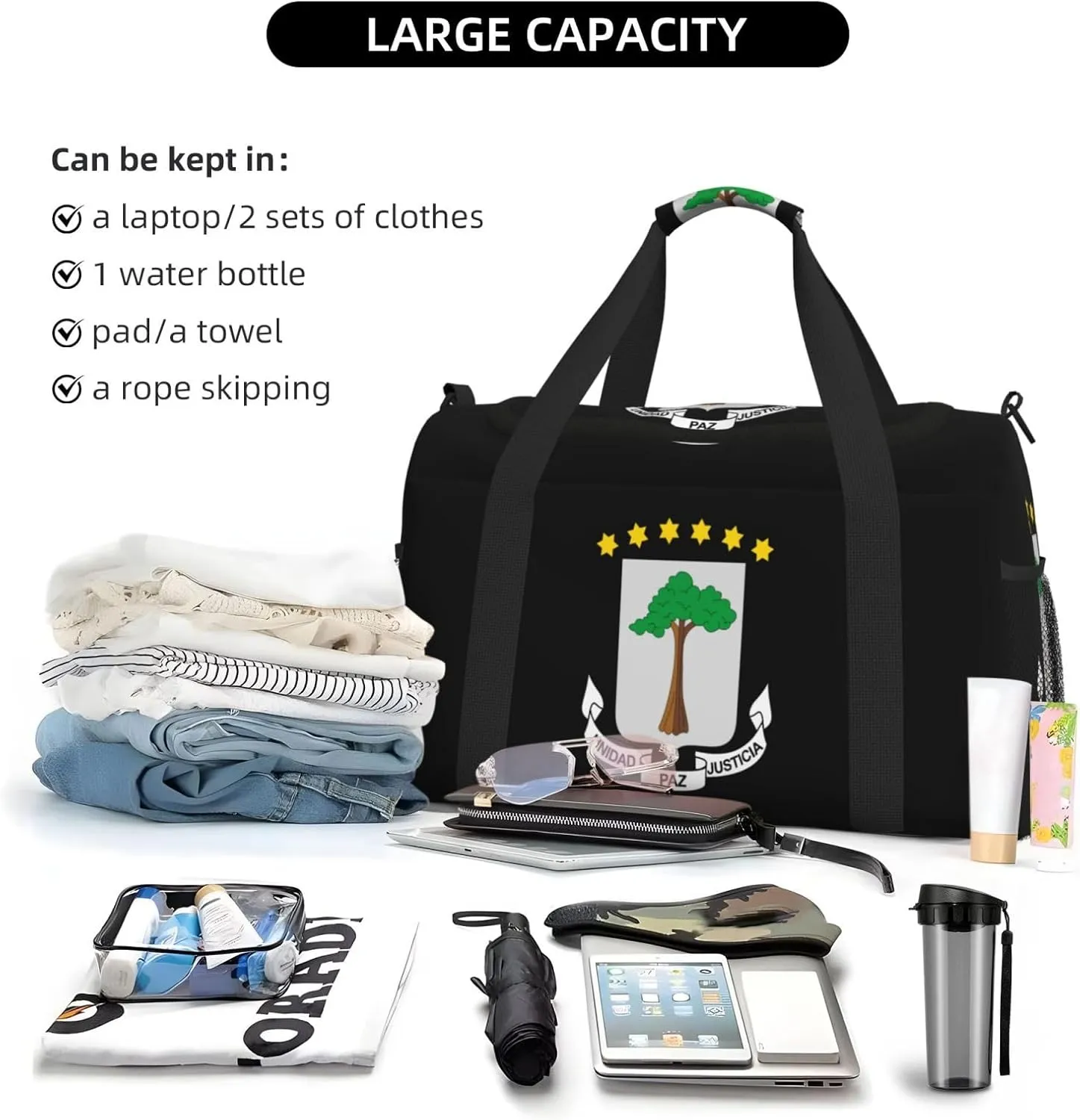 National Emblem Of Equatorial Guinea Travel Duffel Bag Large Foldable Waterproof Overnight Bag For Beach Swim Bags Pool Sports Gym