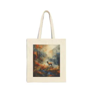 Nature-Inspired Cotton Canvas Tote Bag - Artistic Elk Design