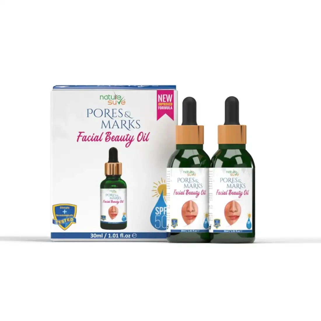 Nature Sure Pores and Marks Facial Oil with SPF 50 Sunscreen, Natural Skin Glow and Ultralight Face Care