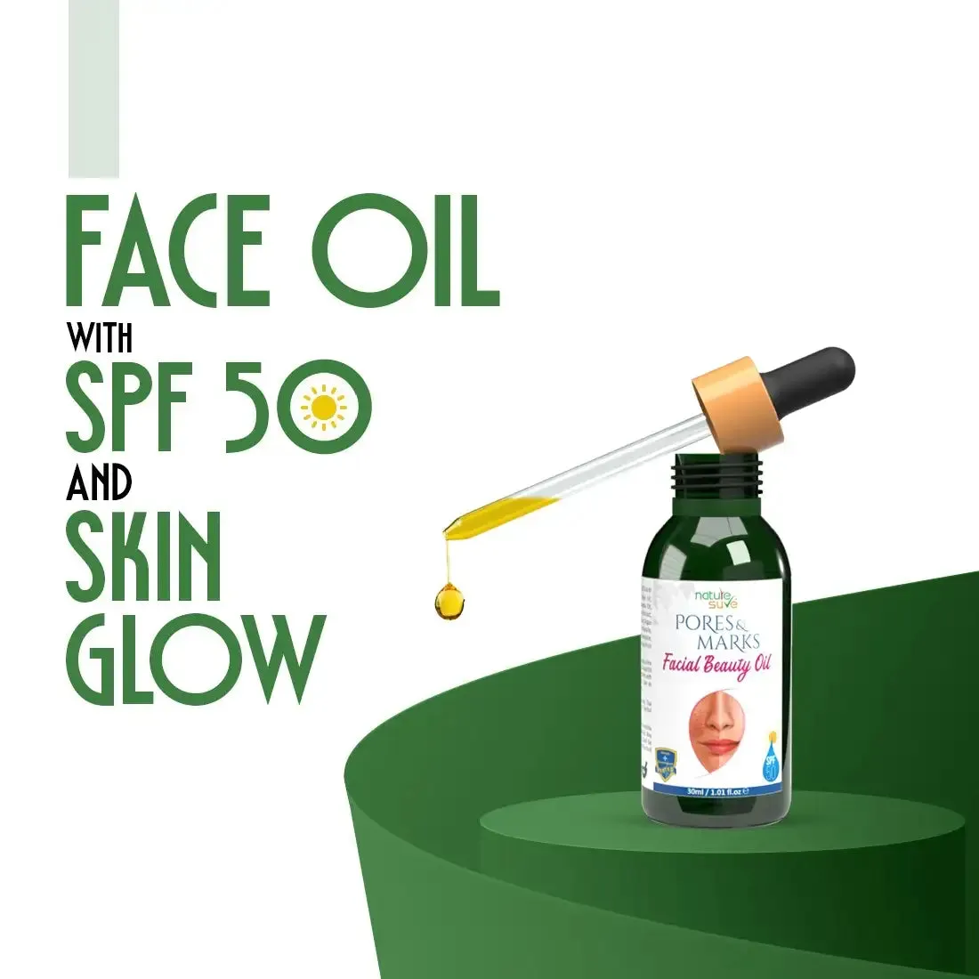 Nature Sure Pores and Marks Facial Oil with SPF 50 Sunscreen, Natural Skin Glow and Ultralight Face Care