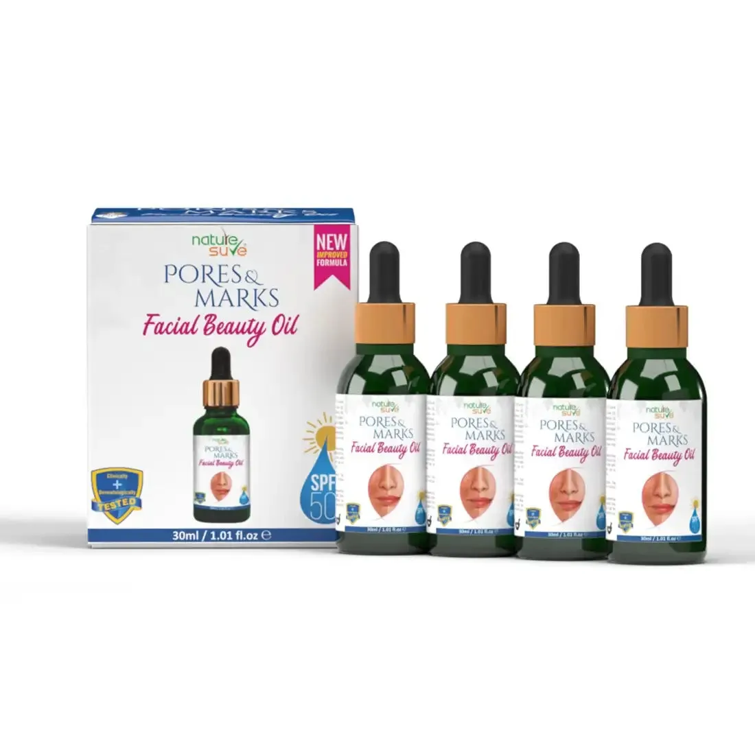 Nature Sure Pores and Marks Facial Oil with SPF 50 Sunscreen, Natural Skin Glow and Ultralight Face Care