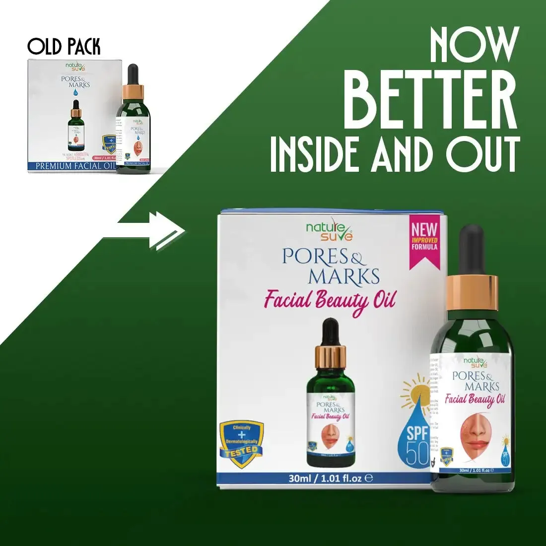 Nature Sure Pores and Marks Facial Oil with SPF 50 Sunscreen, Natural Skin Glow and Ultralight Face Care