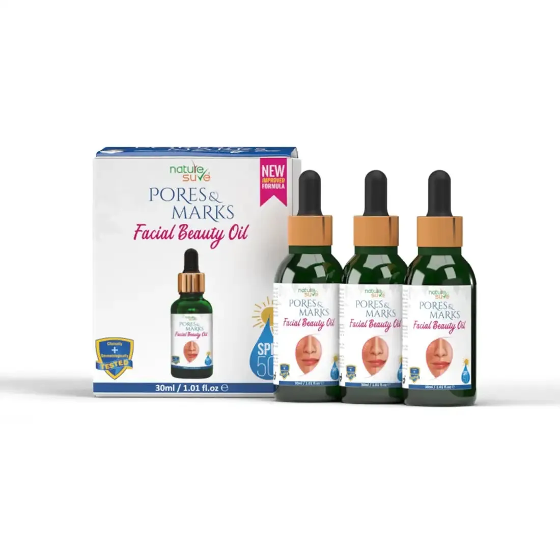 Nature Sure Pores and Marks Facial Oil with SPF 50 Sunscreen, Natural Skin Glow and Ultralight Face Care