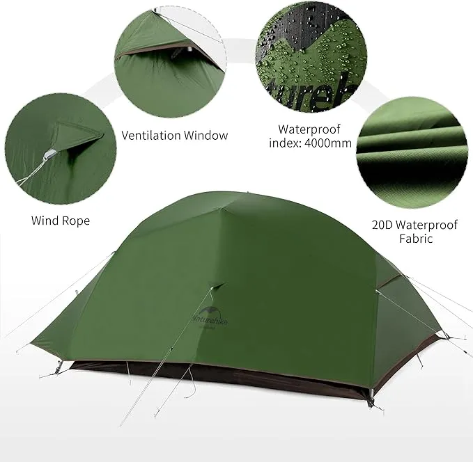 Naturehike Cloud-Up 3 Person Lightweight Backpacking Tent with Footprint - 3 Season Free Standing Dome Camping Hiking Waterproof Backpack Tents
