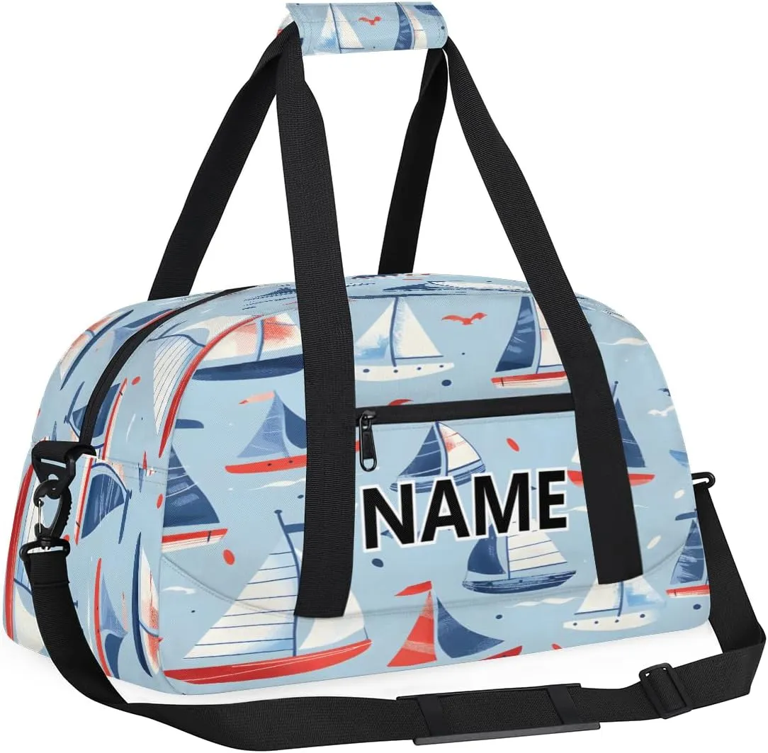 Nautical Sailing Mini Gym Bag 18 inch for Women Men Waterproof Custom Cartoon Sailboat Travel Duffel Bag Carry On Overnight Tote Nurse Bag for Work Fitness Hiking