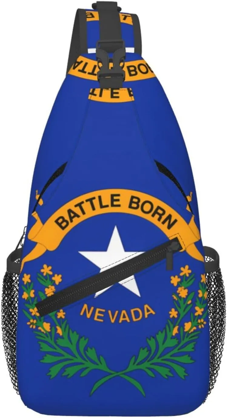 Nevada State Flag Patterned multifunctional crossbody chest bag, suitable for casual hiking, unisex, convenient travel backpack