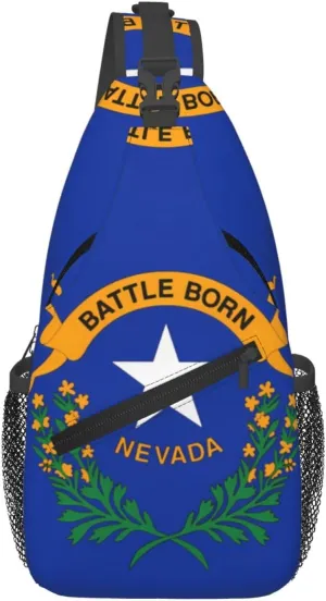 Nevada State Flag Patterned multifunctional crossbody chest bag, suitable for casual hiking, unisex, convenient travel backpack
