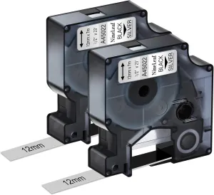 NineLeaf 2 Pack Compatible for Dymo D1 Label Maker Refills 45022 1/2" 12mm Black on Silver Label Tape Refill for LabelManager PnP 160 260P 210D 280 360D 420P 450 450D ColorPop Label Printers