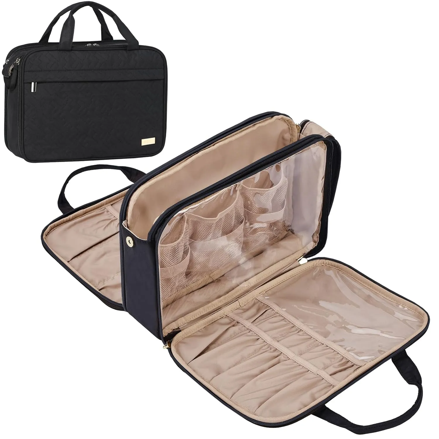 NISHEL Travel Makeup Bag Stand Up, Portable Cosmetic Organizer, Cosmetic Case for Travel-Size Toiletries, Black