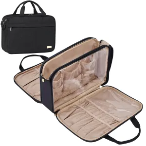 NISHEL Travel Makeup Bag Stand Up, Portable Cosmetic Organizer, Cosmetic Case for Travel-Size Toiletries, Black
