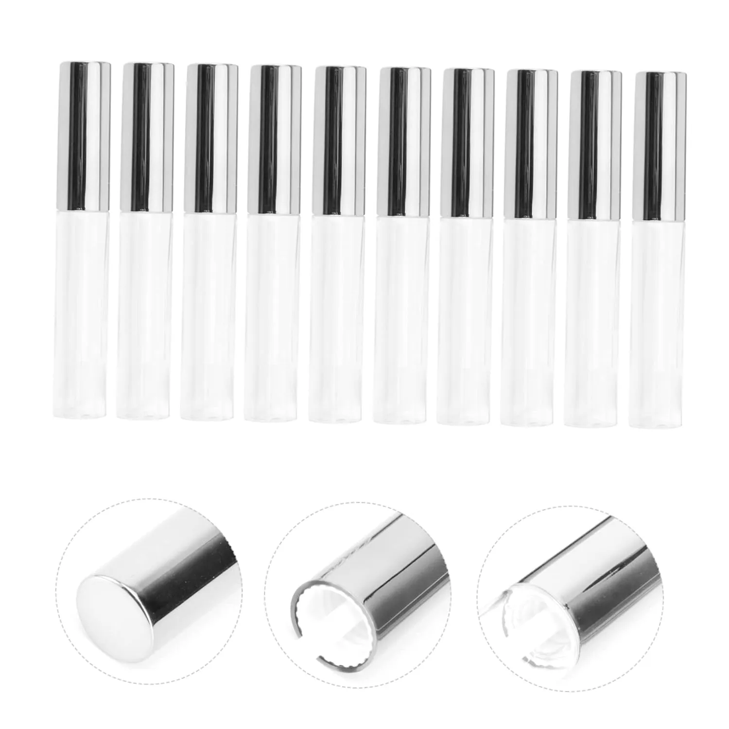 NOLITOY 2sets 10ml Silver Labial Glair Circular Tubes Empty Lip Gloss Tube Wand Fashion Lip Gloss Tube for Travel 10pcs*2