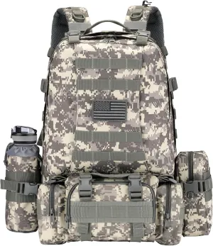 NOOLA 60L Military Tactical Backpack for Men Army 3 Day Assault Pack Large Camping Detachable Rucksack with Bottle Holder
