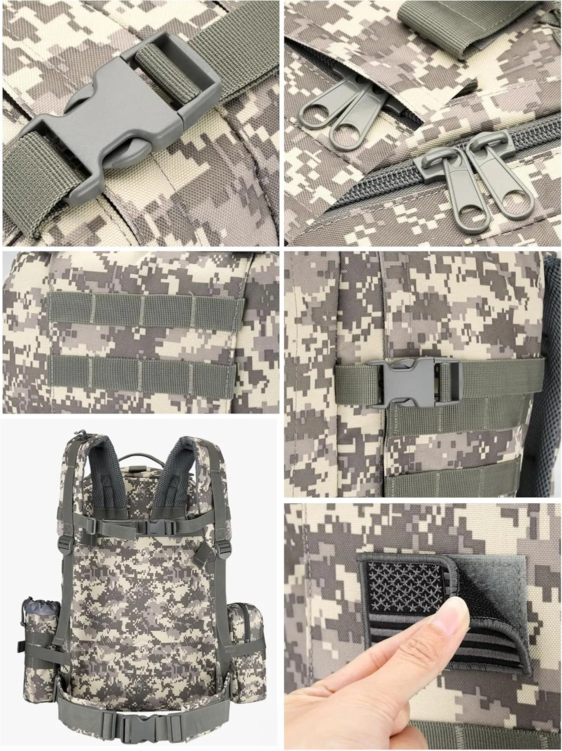 NOOLA 60L Military Tactical Backpack for Men Army 3 Day Assault Pack Large Camping Detachable Rucksack with Bottle Holder