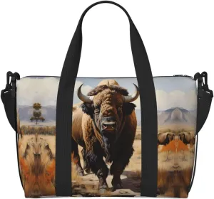 North American bison herd Women's Hand-held Crossbody Travel Bag, Casual Handbag with Zipper, Suitable for Work, Travel, Fitness, Travel