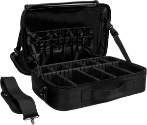 (Not Made In China) 2 Pack, Makeup Train Case, Cosmetic Travel Organizer For Professional Beauty Artist, Portable Storage Bag W/Adjustable Dividers For Jewelry and Brushes (Black, Large)