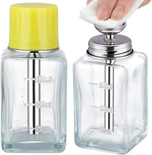 Noverlife 2PCS 6Oz / 180ml Clear Acetone Dispenser with Cap, Square Glass Nail Polish Remover Pump Alcohol Dispenser Alcohol Bottle, Refillable Push Down Pump Bottle for Makeup Remover