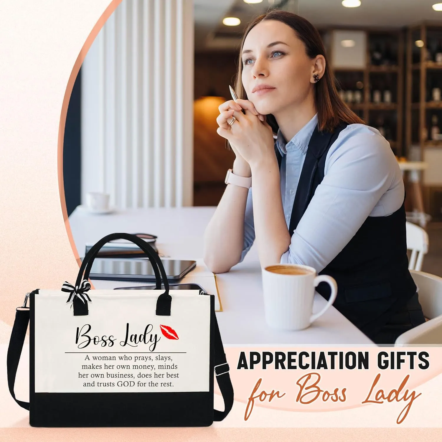 OASSIE Appreciation Gifts for Women - Canvas Tote Bag 13oz with Zipper - Mothers Day Birthday Thank You Gifts for Women Mom