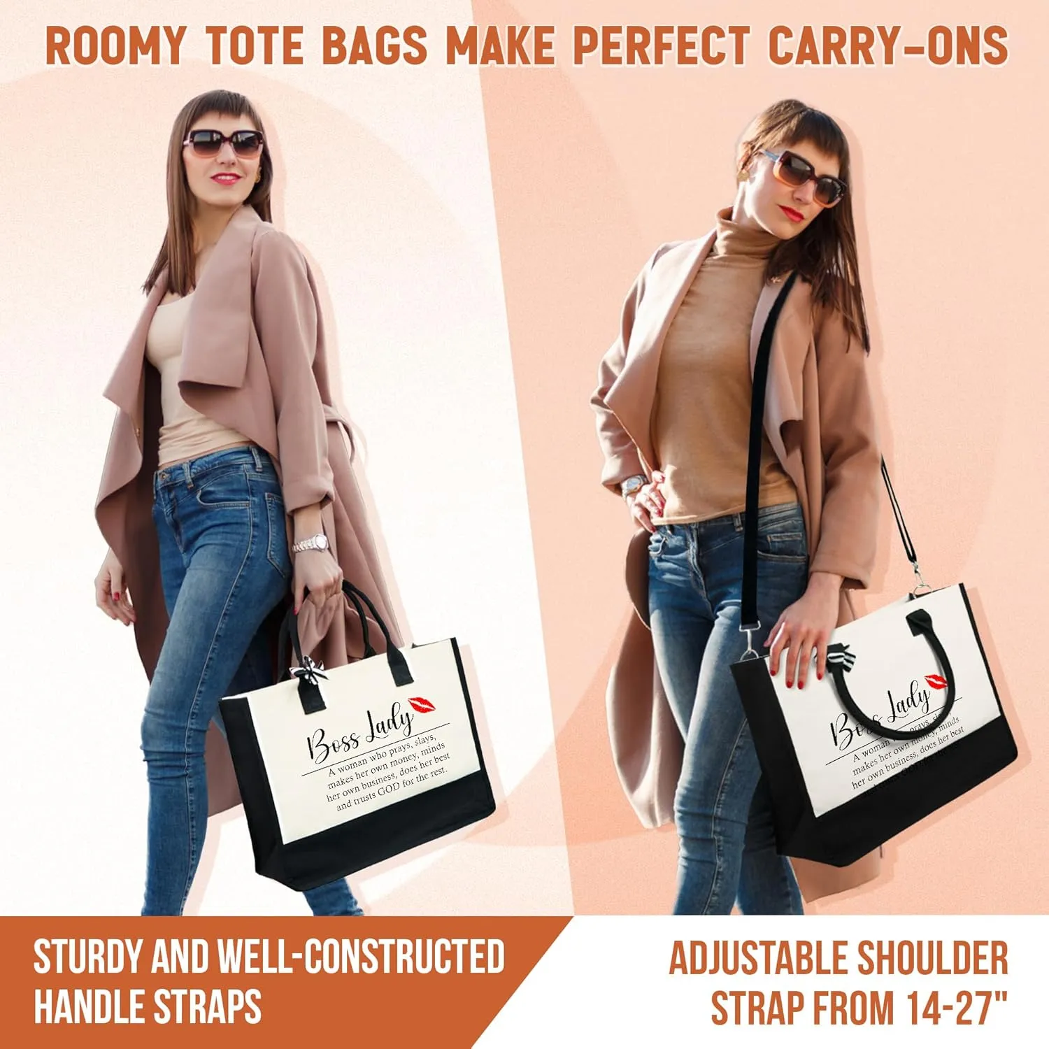 OASSIE Appreciation Gifts for Women - Canvas Tote Bag 13oz with Zipper - Mothers Day Birthday Thank You Gifts for Women Mom
