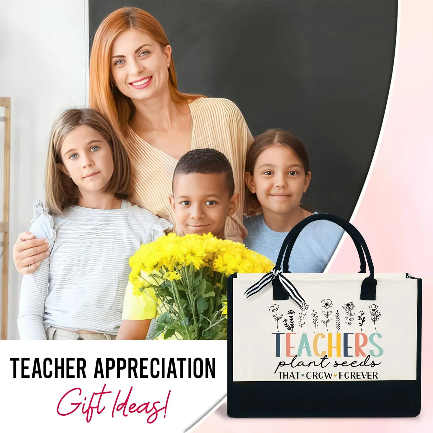 OASSIE Teacher Appreciation Gifts - Canvas Tote Bag 13oz With Zipper - Teacher's Day Birthday Thank You Gifts for Teachers