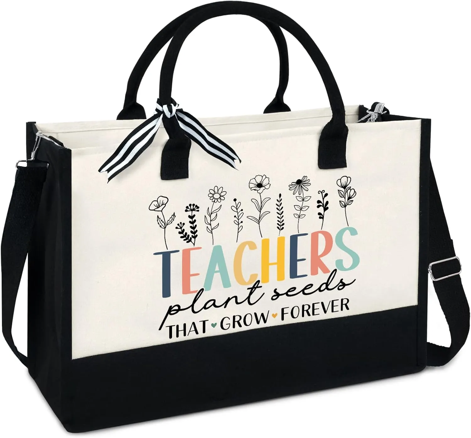 OASSIE Teacher Appreciation Gifts - Canvas Tote Bag 13oz With Zipper - Teacher's Day Birthday Thank You Gifts for Teachers