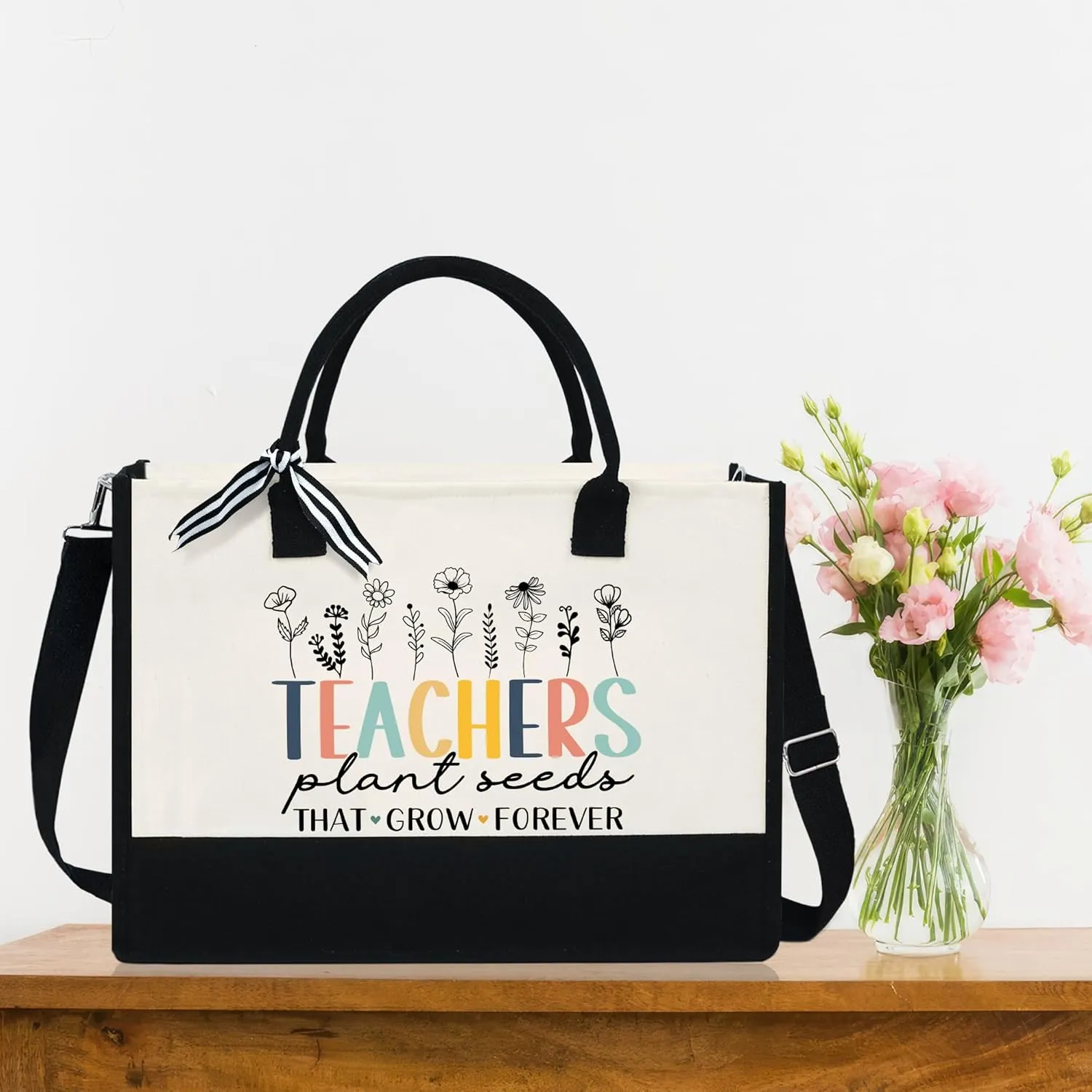 OASSIE Teacher Appreciation Gifts - Canvas Tote Bag 13oz With Zipper - Teacher's Day Birthday Thank You Gifts for Teachers