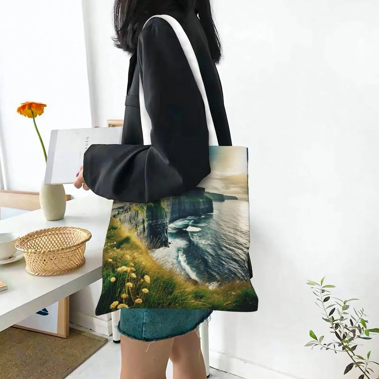 Ocean Sailboat Canvas Tote Bags For Women Handbag Tote Purse,Canvas Crossbody Bag For Office, Travel, School