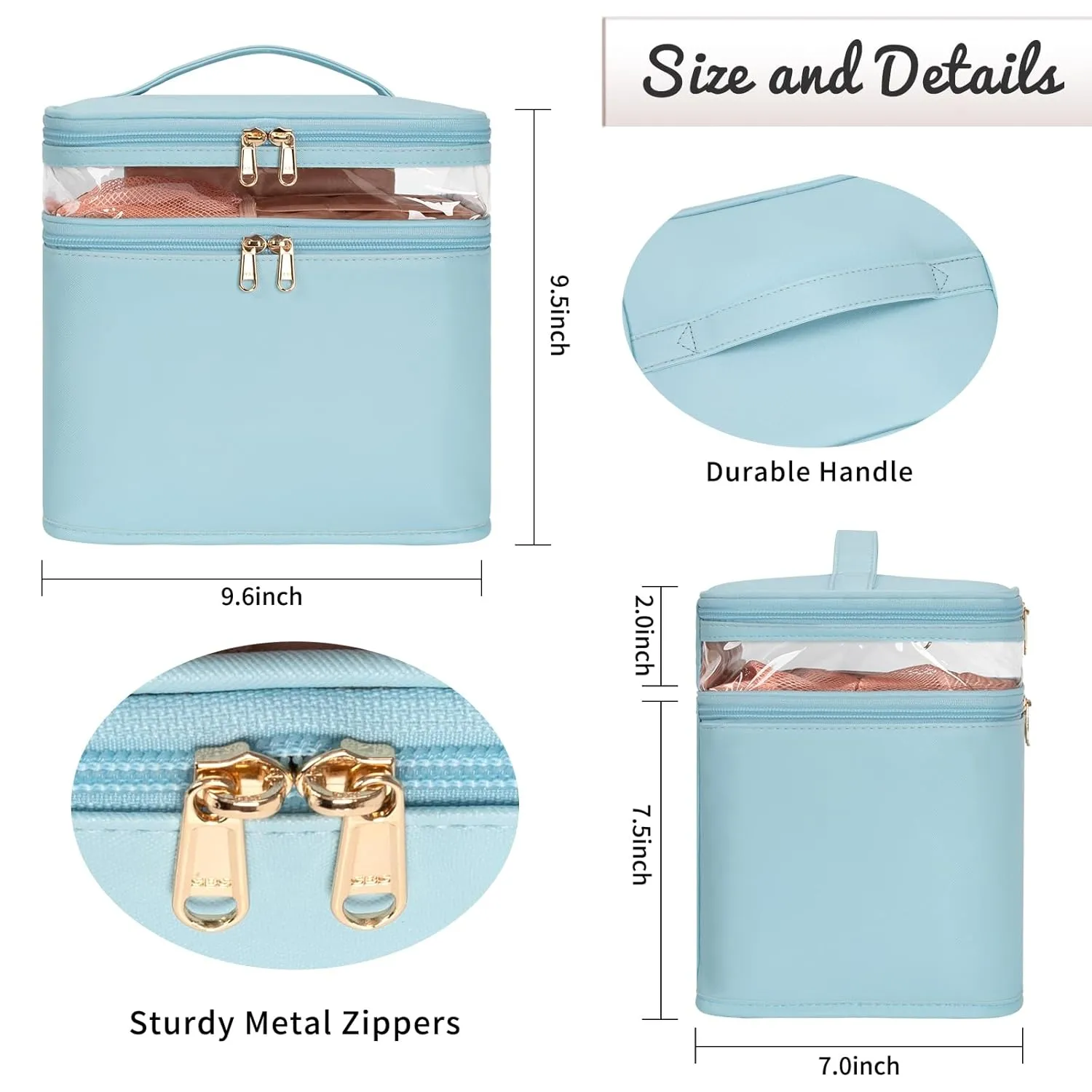 OCHEAL Large Makeup Bag, Double Layer Makeup Bag, Vertical Storage Cosmetic Case for Women/Girls with Multiple Compartments-Blue-xl
