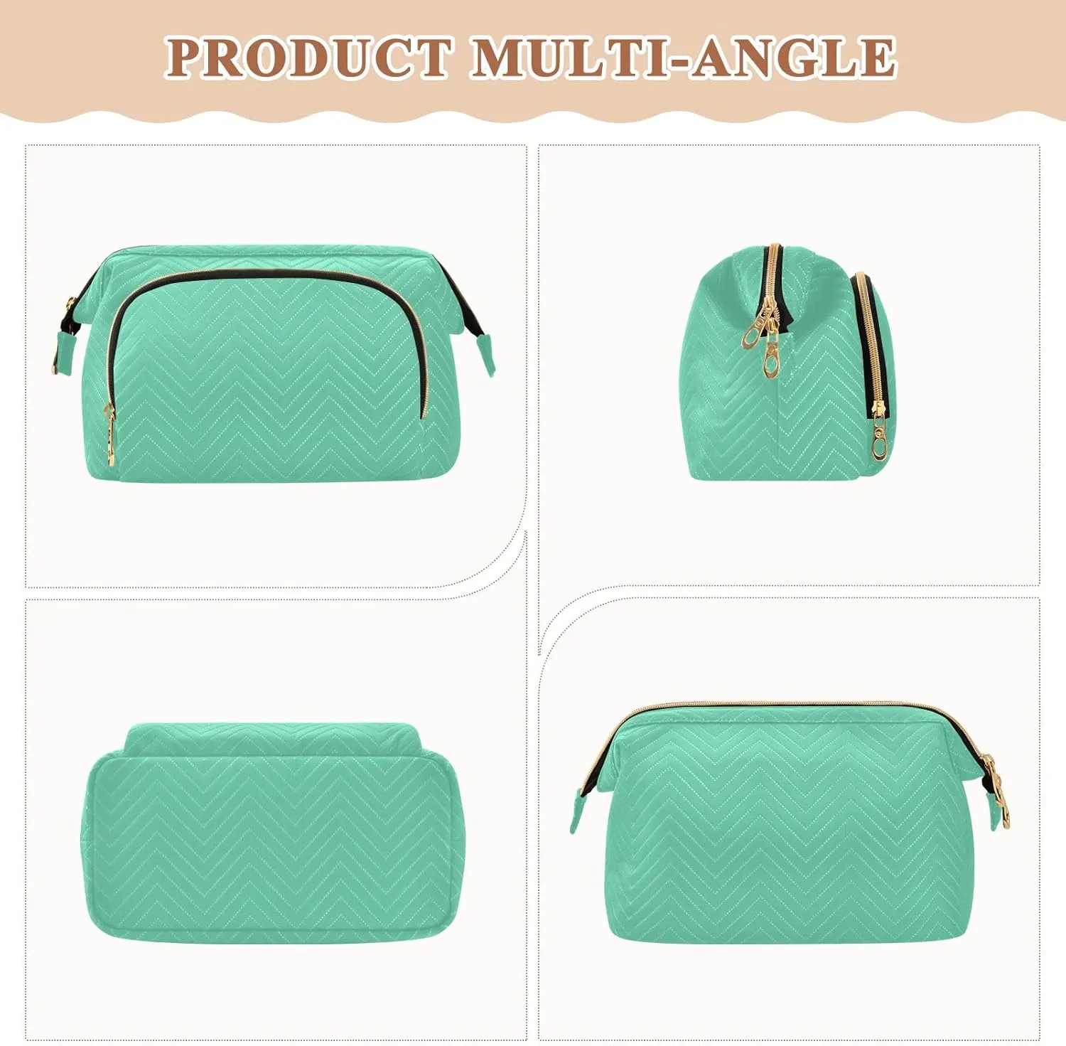 ODAWA Large Capacity Makeup Bag Medium Aquamarine Wide-open Pouch Purse with 9-Piece Accessory Set, Travel Cosmetic Bag Organizer Bag for Makeup