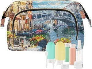 ODAWA Scene of Venice Cosmetic Bag Portable Toiletry Bag Makeup Bag Travel Cosmetic Bag Toiletry Bag Organizer Pouch