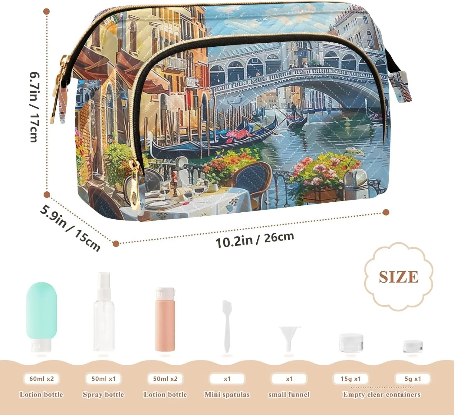 ODAWA Scene of Venice Cosmetic Bag Portable Toiletry Bag Makeup Bag Travel Cosmetic Bag Toiletry Bag Organizer Pouch