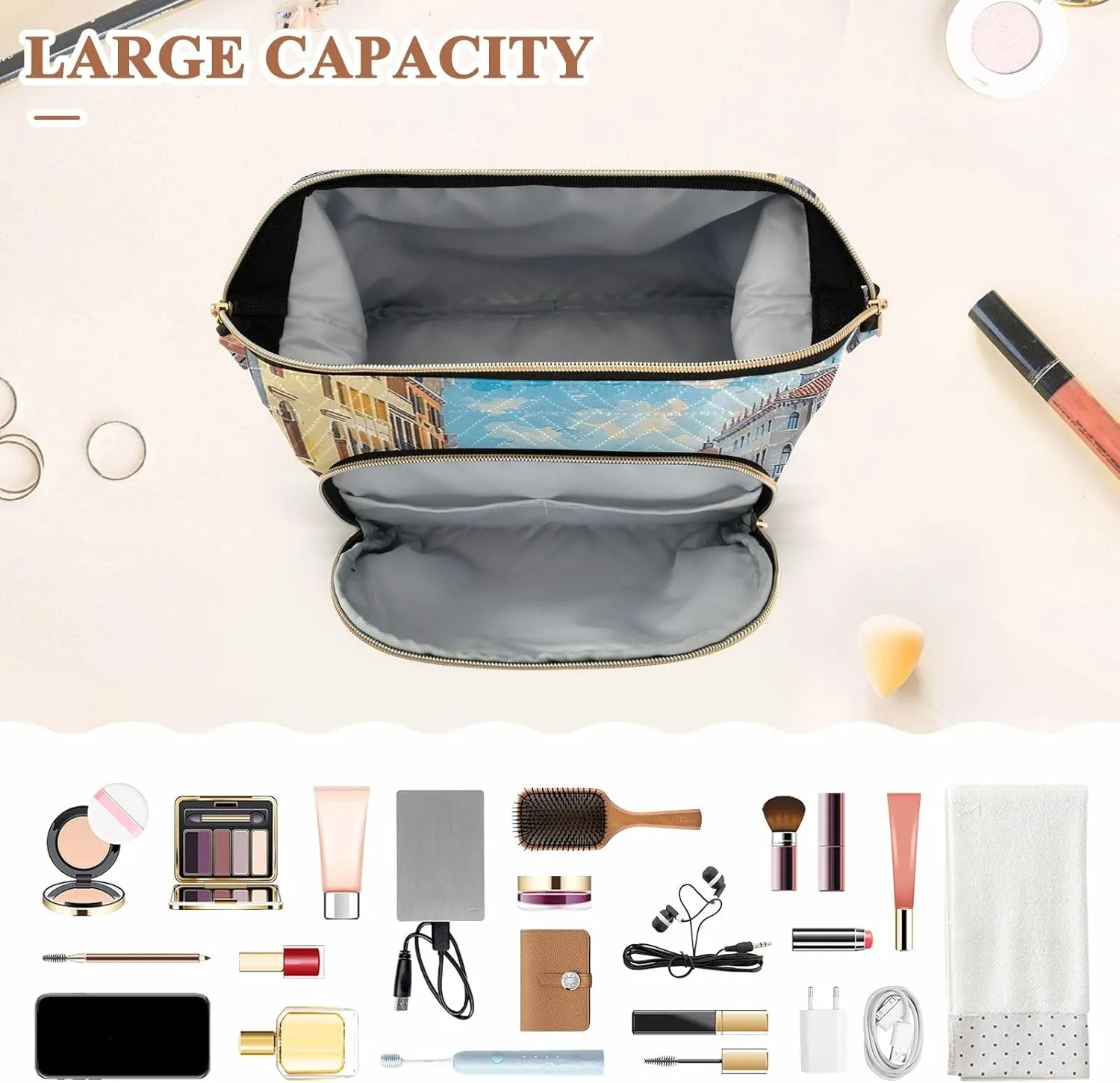 ODAWA Scene of Venice Cosmetic Bag Portable Toiletry Bag Makeup Bag Travel Cosmetic Bag Toiletry Bag Organizer Pouch