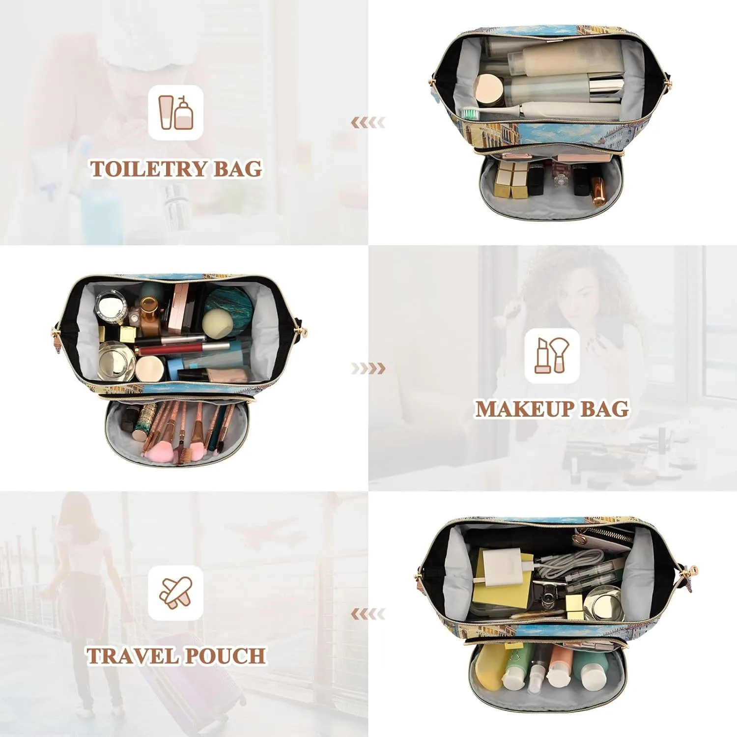 ODAWA Scene of Venice Cosmetic Bag Portable Toiletry Bag Makeup Bag Travel Cosmetic Bag Toiletry Bag Organizer Pouch