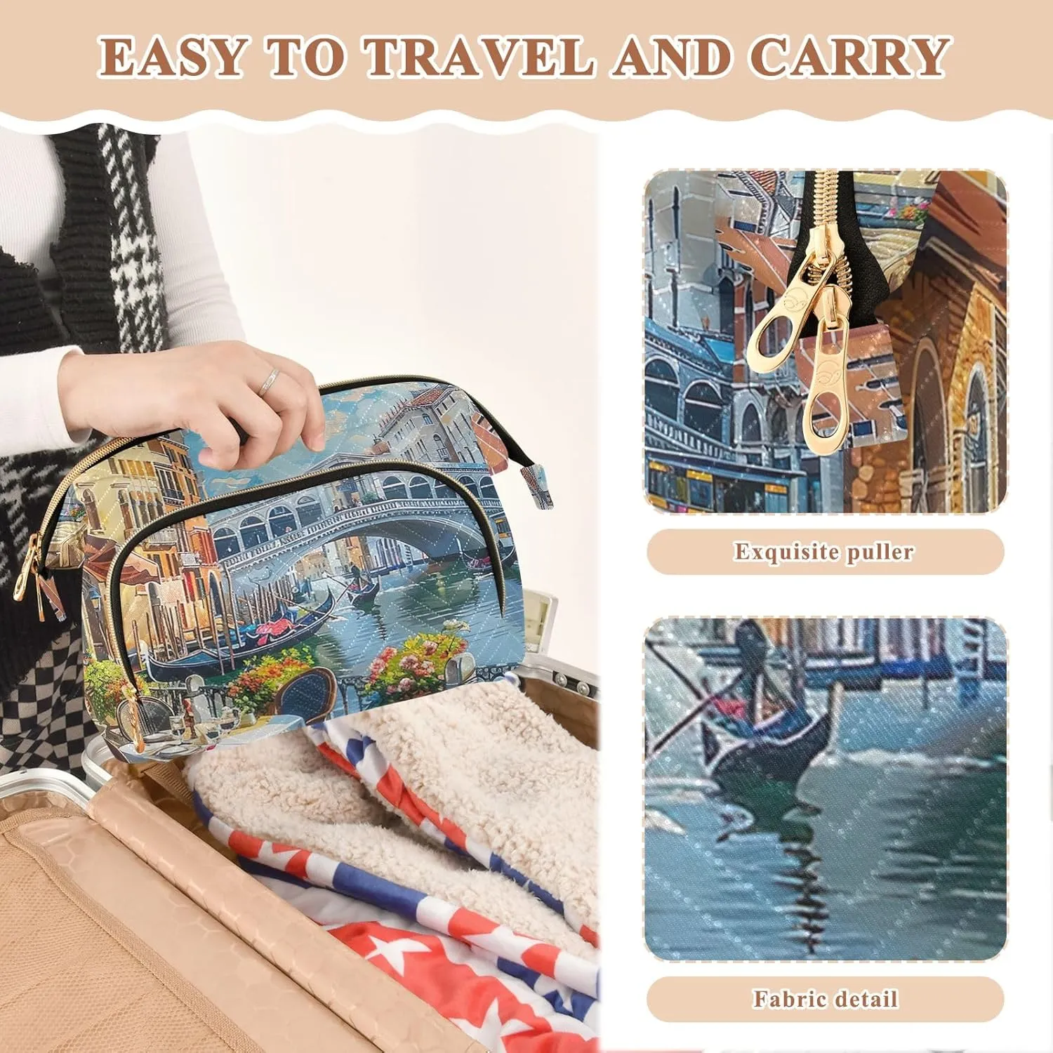 ODAWA Scene of Venice Cosmetic Bag Portable Toiletry Bag Makeup Bag Travel Cosmetic Bag Toiletry Bag Organizer Pouch