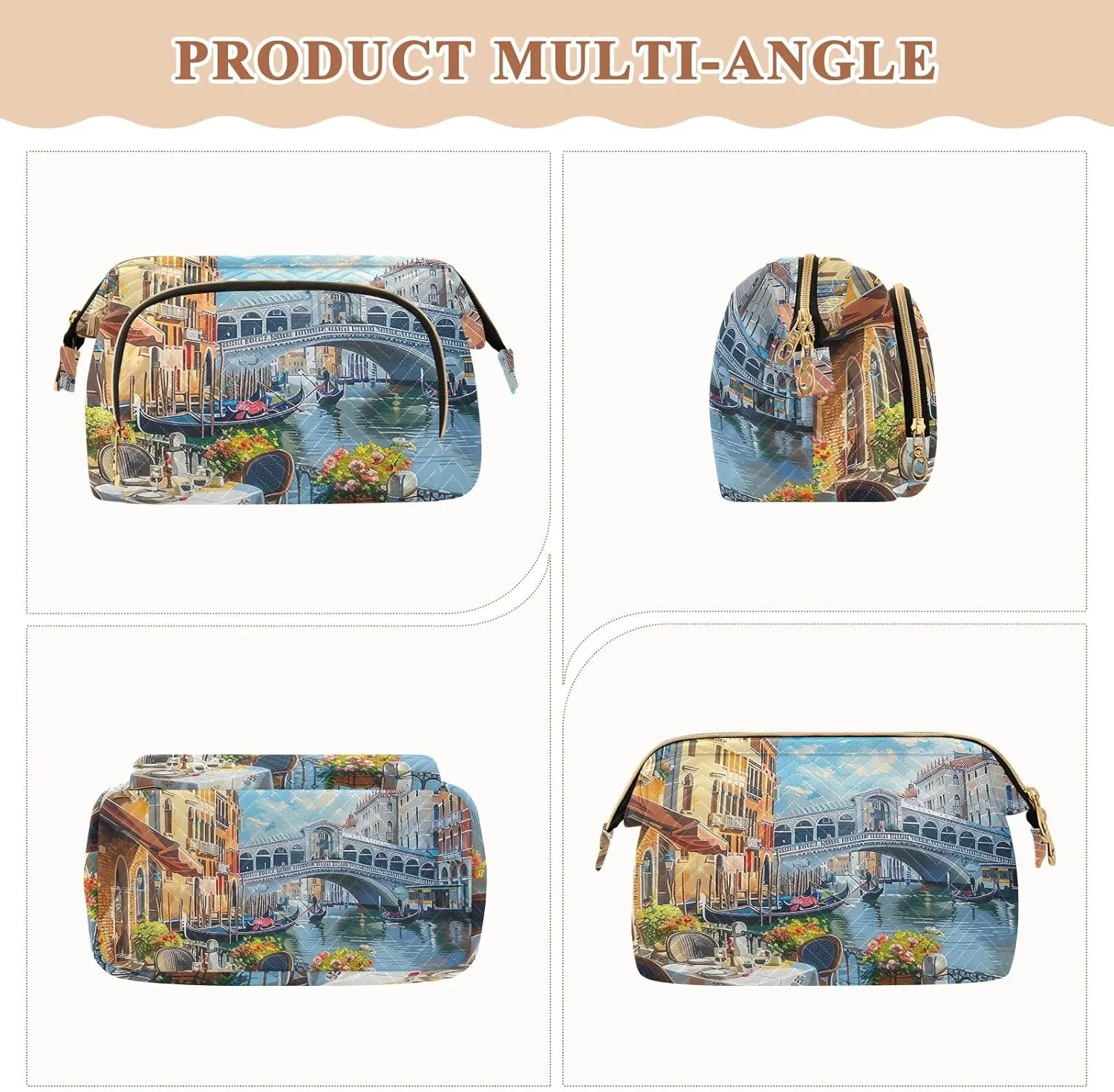 ODAWA Scene of Venice Cosmetic Bag Portable Toiletry Bag Makeup Bag Travel Cosmetic Bag Toiletry Bag Organizer Pouch