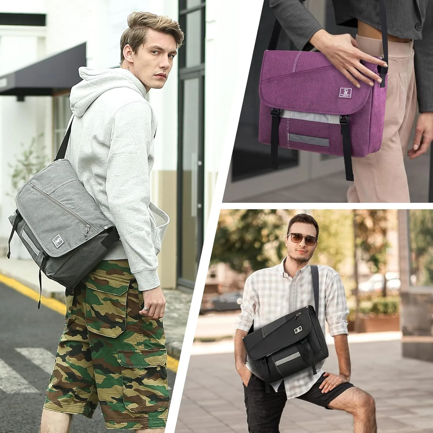 OIWAS 15.6 Inch Messenger Bag for Men/Women Crossbody Travel Satchel Bags Laptop Shoulder Bag Large Briefcase Computer Work College Grey