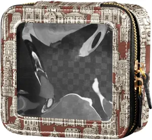 Old Style Building and Fountains Clear Cosmetic Bag, Small Makeup Bags with Zipper, Cute Cosmetic Bags Toiletry Bag for Women, Travel and Car Essentials