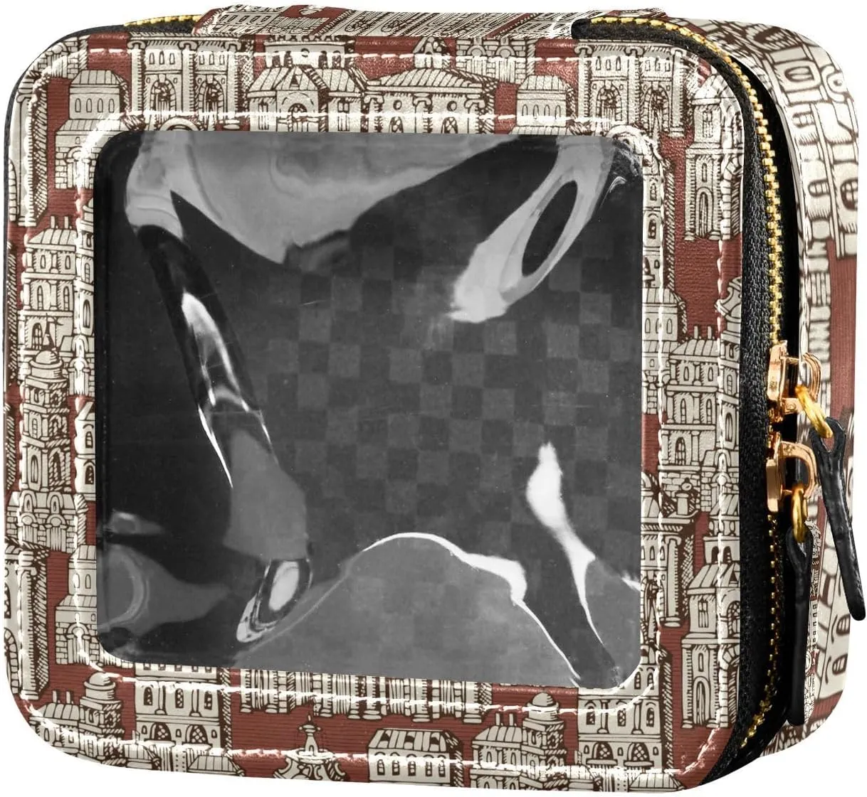 Old Style Building and Fountains Clear Cosmetic Bag, Small Makeup Bags with Zipper, Cute Cosmetic Bags Toiletry Bag for Women, Travel and Car Essentials