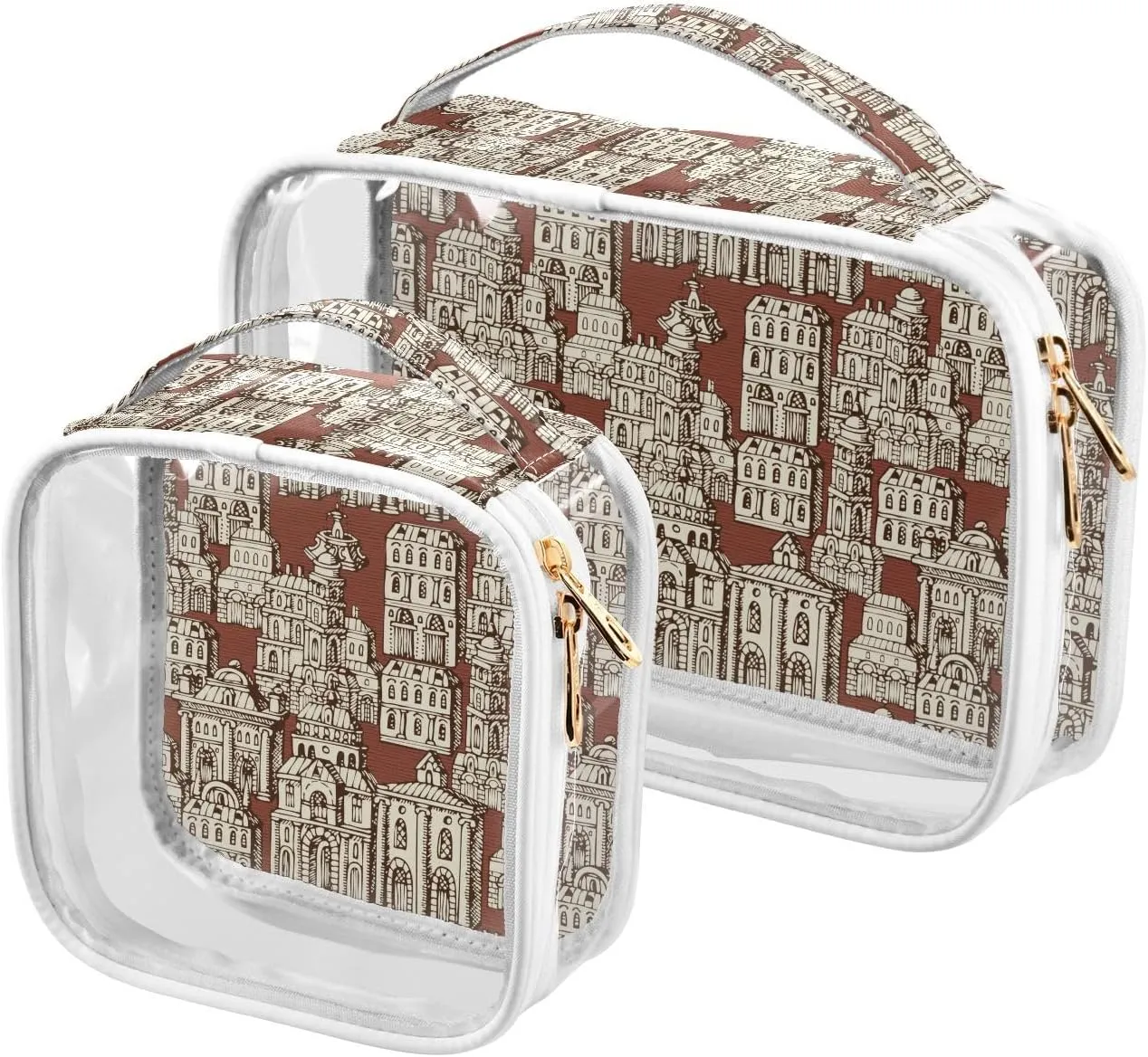 Old Style Building and Fountains Toiletry Bag, 2 Pack TSA Approved Toiletry Bag Clear Cosmetic Makeup Bag for Women