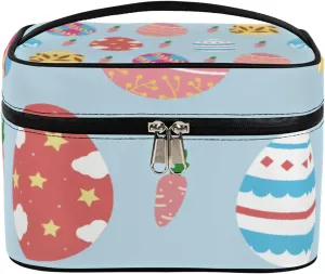 Oldest Festival Colorful Eggs Makeup Bag Large Opening Cosmetic Bag Portable Makeup Case Organizer Toiletry Bags for Women Daily Traveling With Handle Grids Smooth Zipper Divider Makeup Pouch