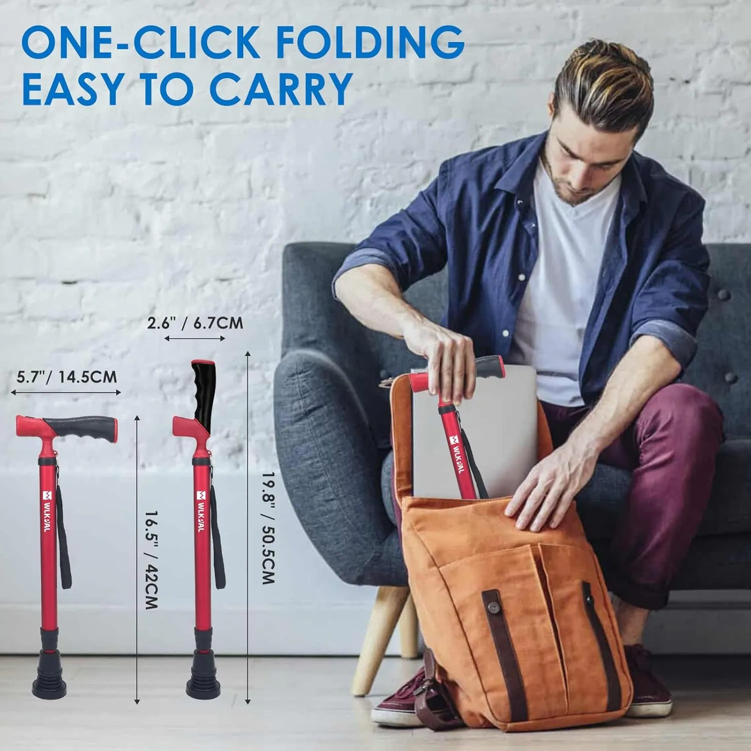 One-Button MagicFold Walking Cane (Anchor Series) – Fold Manually Like an Umbrella | Compact, Lightweight & Travel-Friendly Folding Cane, Adjustable, All-Terrain Tips, Elegant Muted Tones