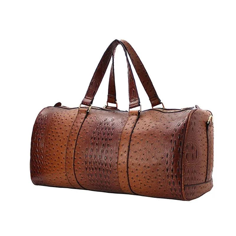 Ostrich Print Cognac Duffle Travel Bag